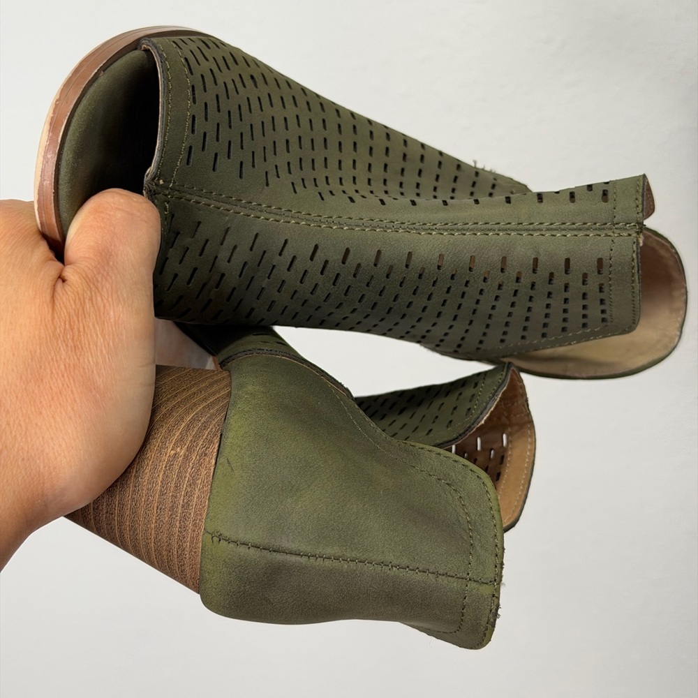 RESTRICTED Olive Peep-Toe Ankle Boots - Picture 11 of 12